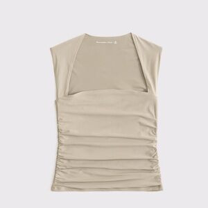 Abercrombie & Fitch Cream Ruched Asymmetrical Tank Top